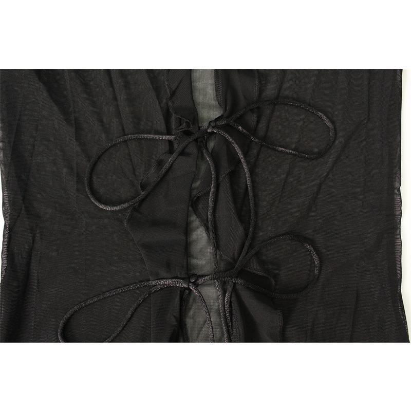 Sexy Stil Damen Mesh Spitze Halber Cardigan Langärmlig Holzohr Kante Perspektive Modekleid