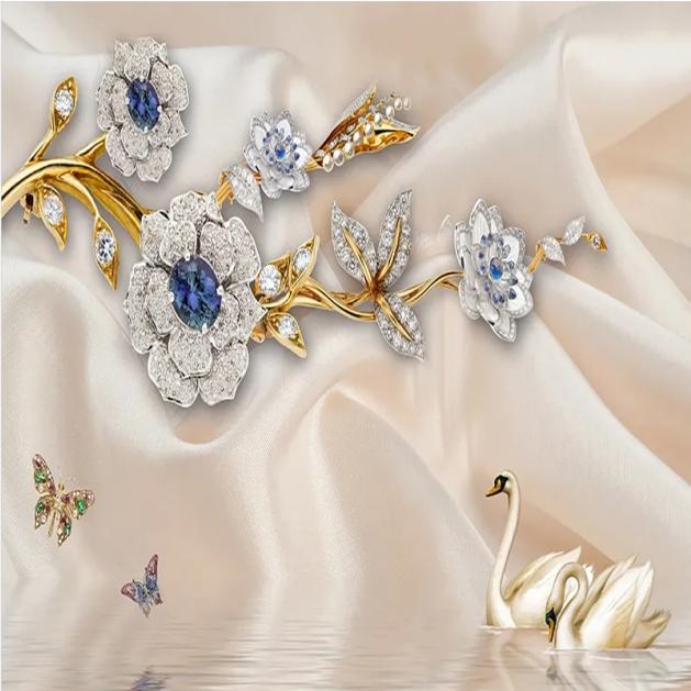 3D Luxury Wallpaper European Swan Floral Jewelry Fresco TV Background Wall Mural Living Room Wall Paper Decor