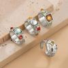 Stylish Gold Tone Geometric Rings Set Adorned with Fashionable Gemstones for Special Occasions Parties Supplies