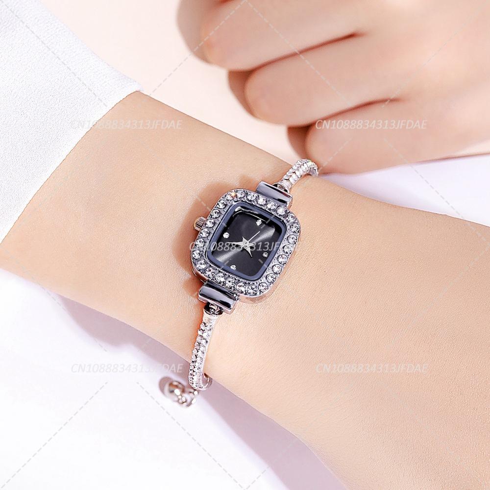 Elegant Adjustable Steel Quartz Women Wristwatch Luxury Fashion Diamond Crystal Watch Small Square Dial Women's Watches