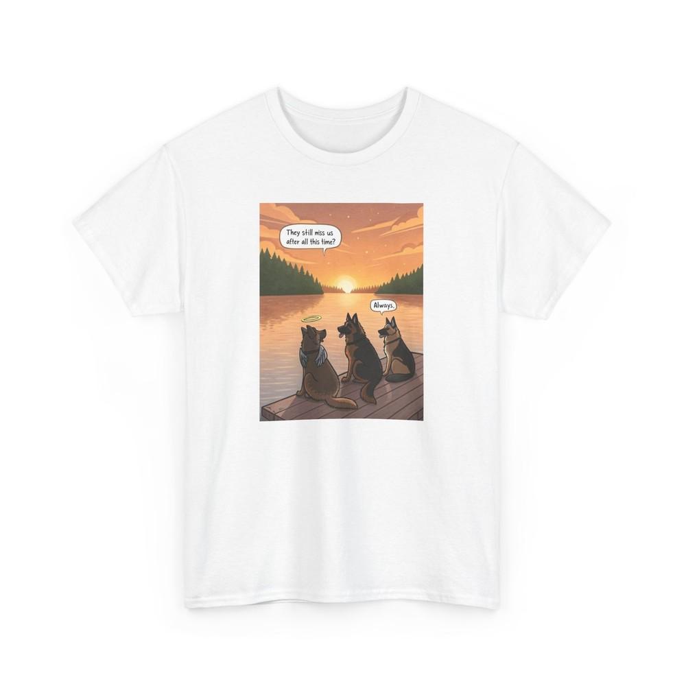 Sunset Dogs Unisex Tshirt Tops Tee, Three Dogs Reminiscing, Missing Owners, Heavy Cotton