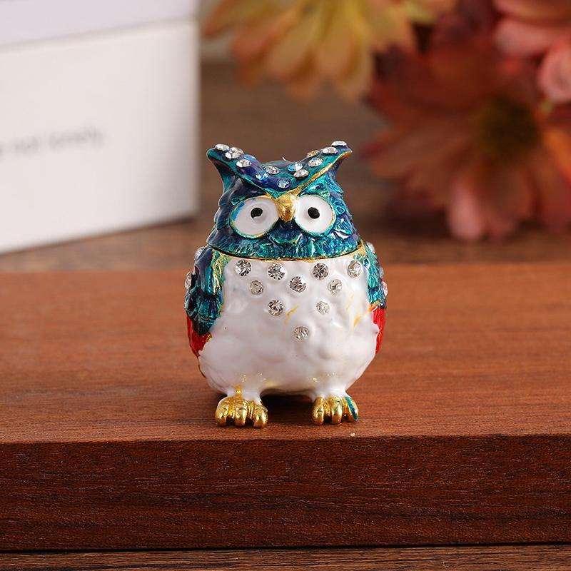 

1PCS New Colorful Rhinestone Owl Jewelry Box, Enamel Mini Box, Exquisite Desktop Ornament Storage Box For Jewelry Storage