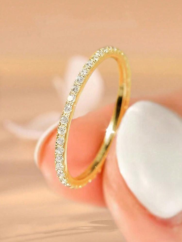 925 Silver Fashion Shiny 1.4mm Full Zircon Stackable Plain Ring For Women Daily Party Personalized Fine Jewelry