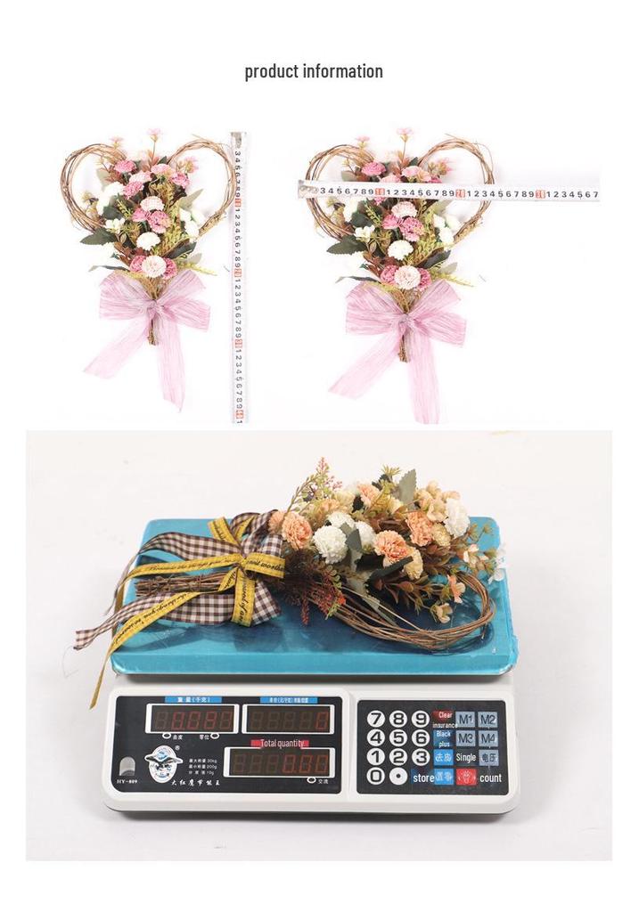 Heart-Shaped Ribbon Wreath with Artificial Carnations for Mother's Day Wall Decor