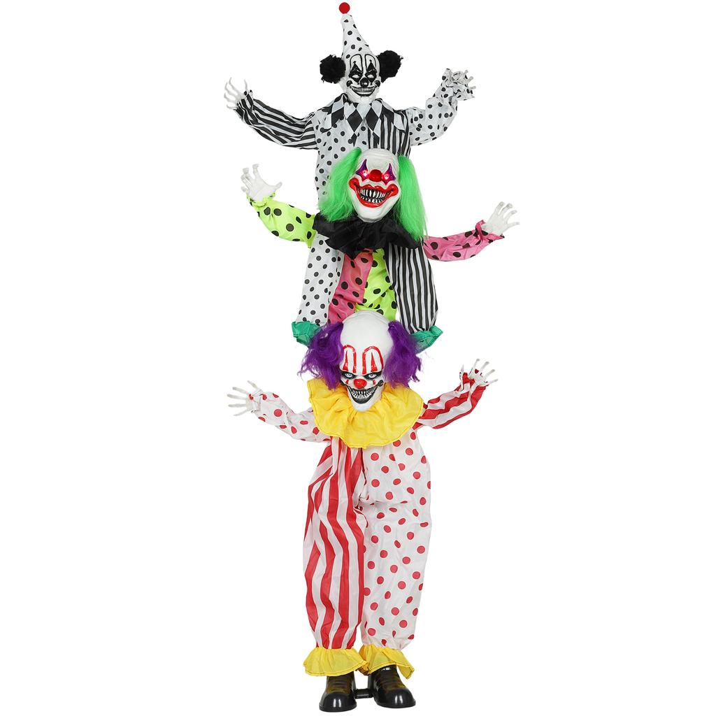 Stackable Halloween animatronics clowns with red glowing eyes for indoor party props