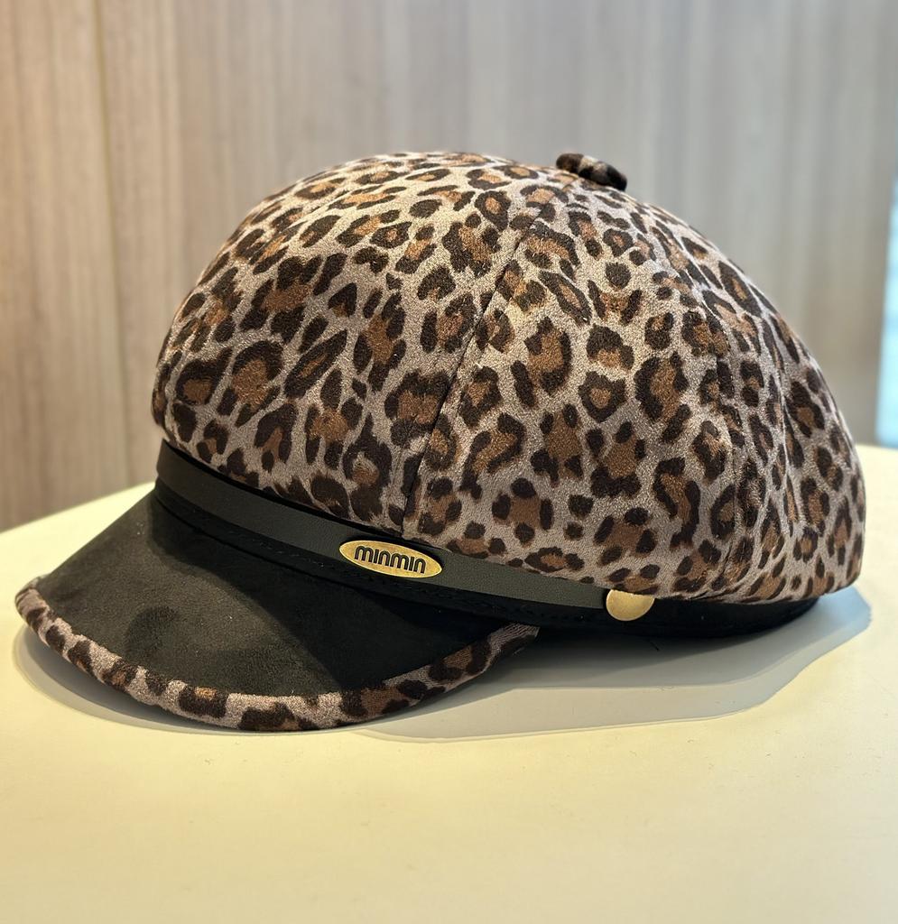 Xiaoxiang Style Patterned Woolen Octagonal Hat for Women Winter Newsboy Hat PU Leather Retro Temperament Fashionable Duck Beret