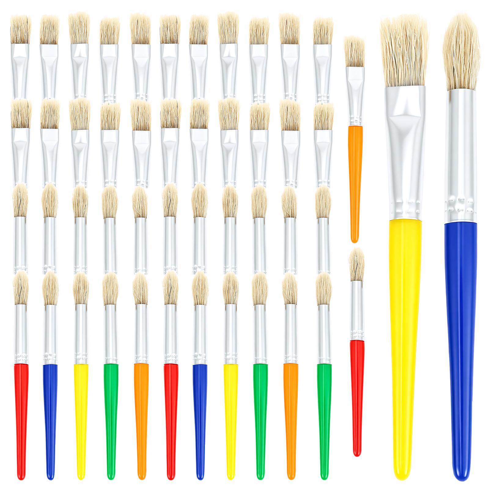 

48 Pcs Toddler Paint Brushes Colorful Oil Painting Brushes Round and Flat Kids Paint Brush Set with Plastic Handle for Painting