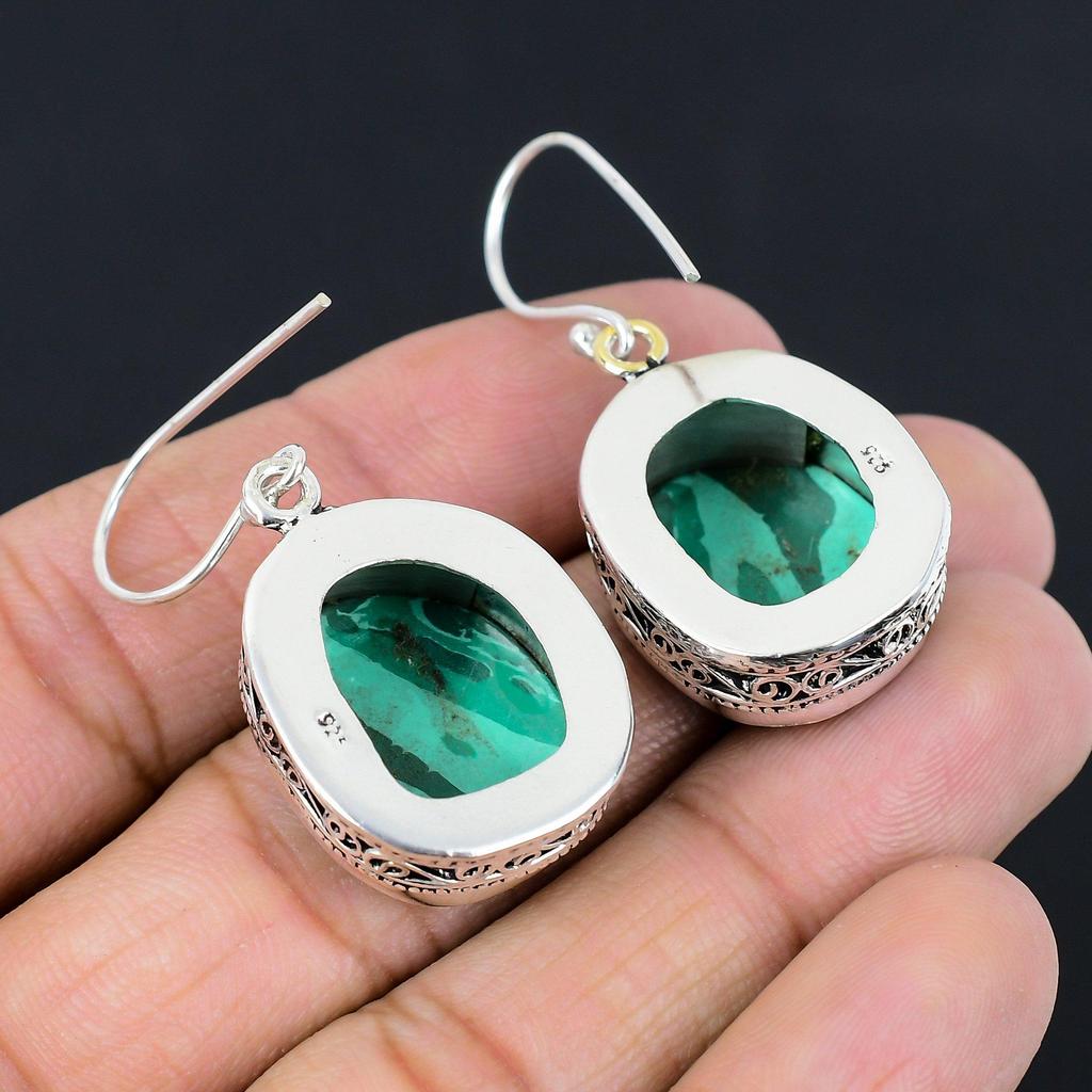 Malachit Stein Kunsthandwerk Mutter Hängende Tropfenohrringe Schmuck 925er Sterlingsilber