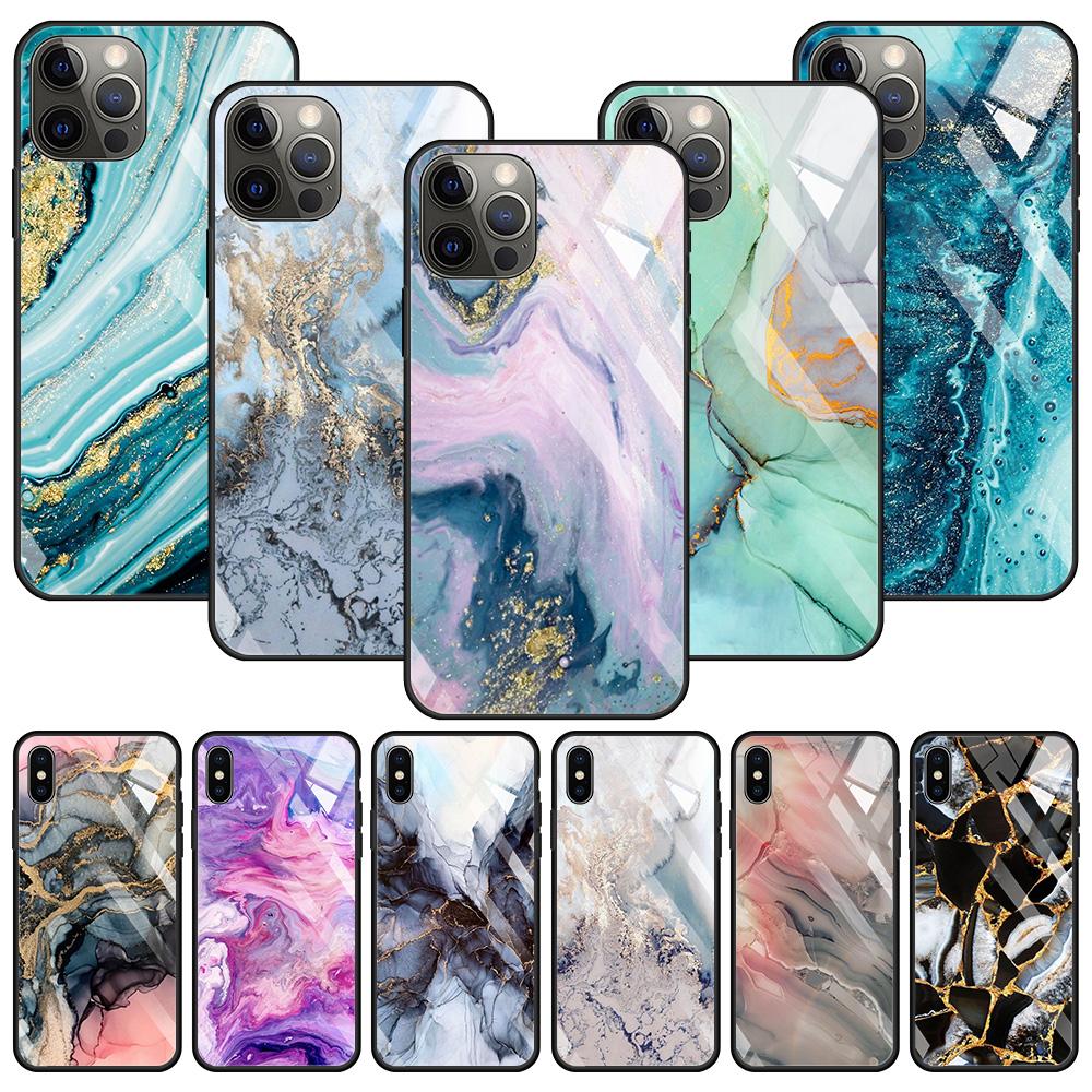 

Чехол из закаленного стекла для Iphone 12 11 Pro Max 14 13 12 Mini Fundas X Xr Xs Max 8 7 6s Plus, чехол Fundas Colorfull Marble For iPhone 14