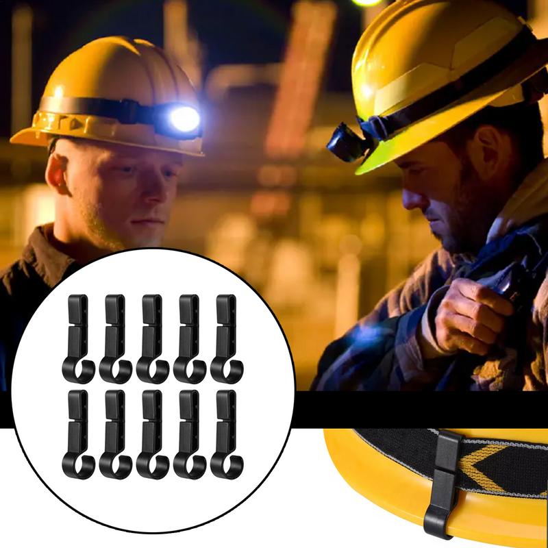 10Pcs Plastic Helmet Clips Attachment Head Light Clamps Black Set Non-Slip Headlamp Hard Hat Safety Caps Hook Outdoor Tools