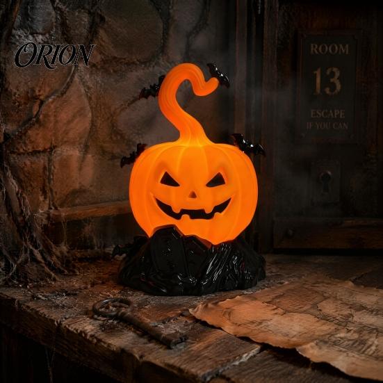 Halloween Party Supplies LED Candle Light Figurine, Bat Tombstone Glowing Tabletop Ornament, Warm Secret Room Atmosphere Decor Pumpkin Prop for Escape