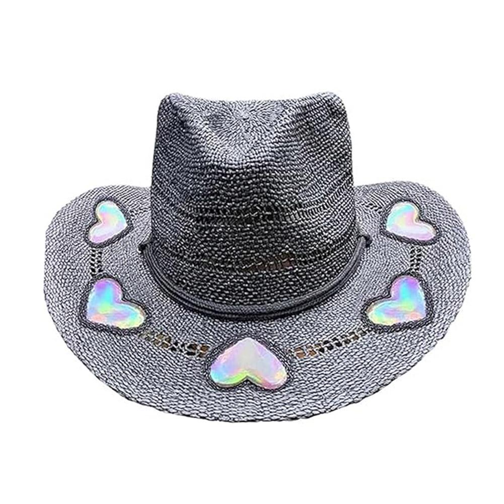 Beach Cowboy Suncatcher Cowgirl Straw Prism Hat Vintage Summer Jazz Cap Woven Sun Hat for Music Festival Party