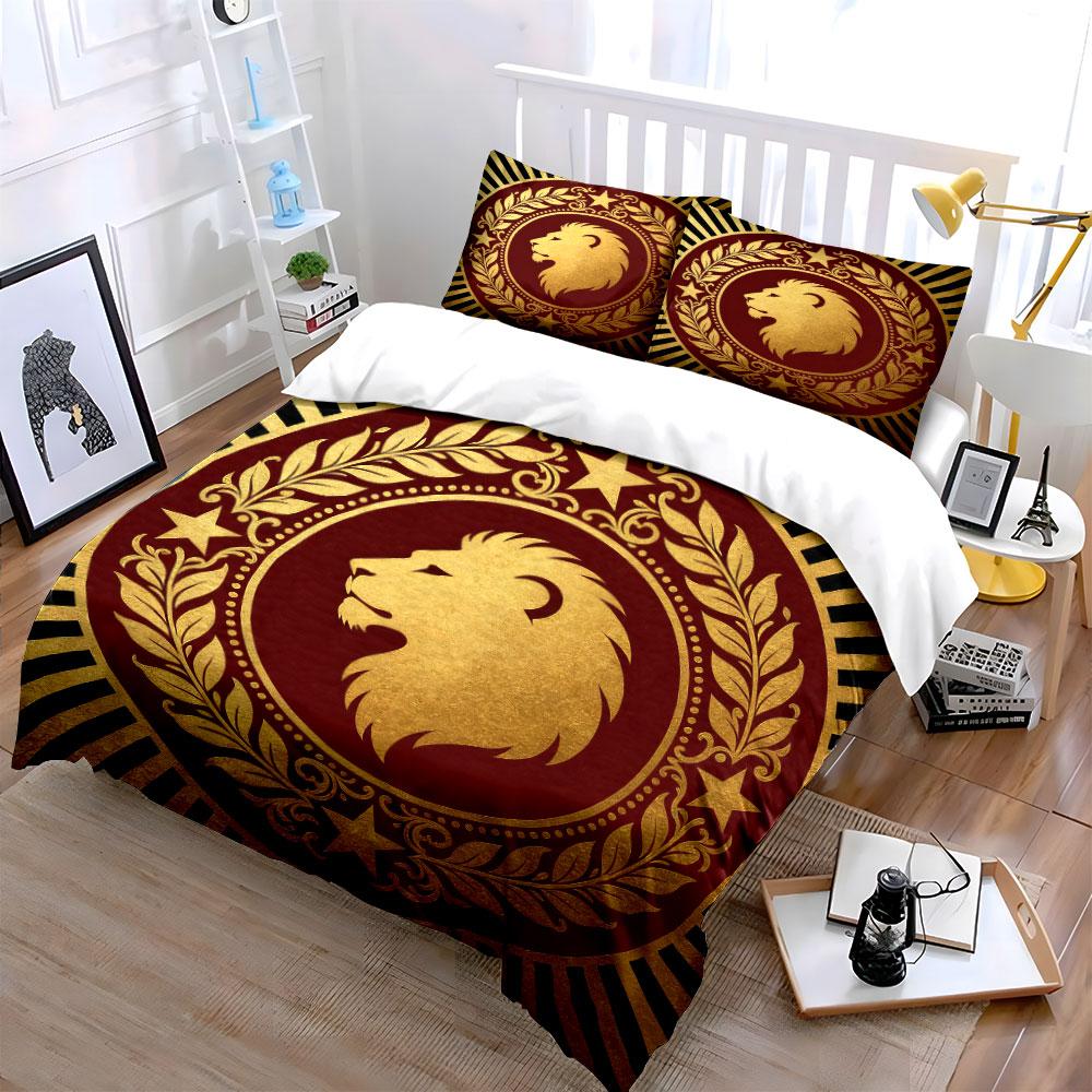 Lion-Themed Decorative Set Soft Comfortable Duvet Cover Bedding Set Included 1*Duvet Cover & 2*Pillowcases, Gift