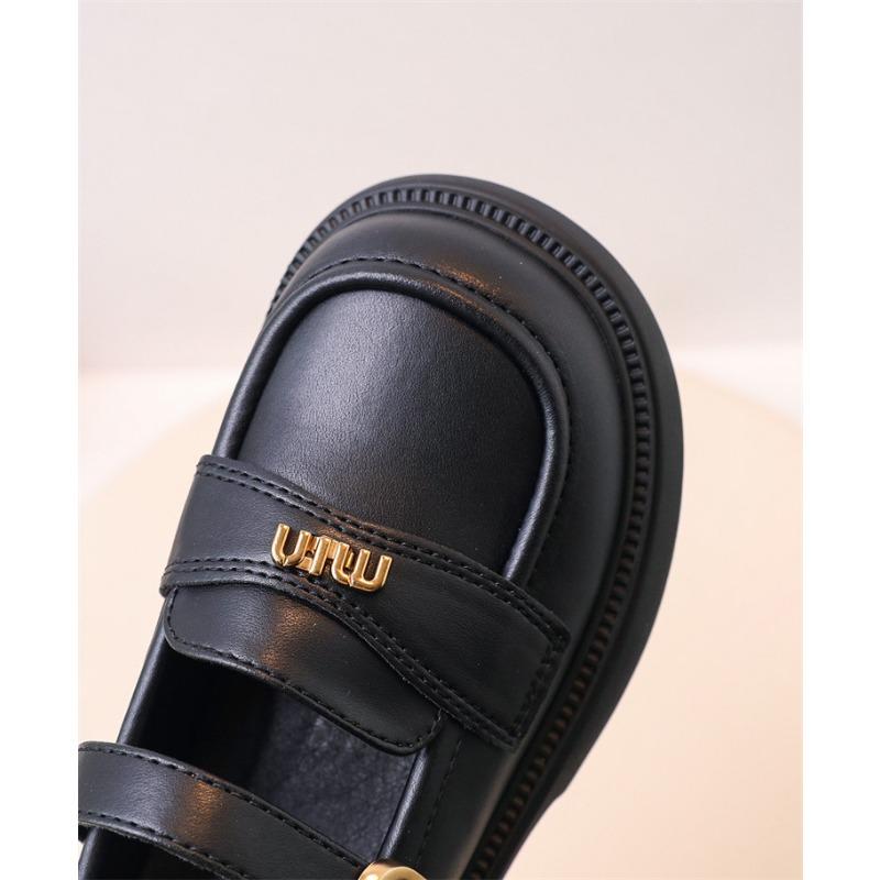 Black Girls Soft Sole Princess Leather Shoes Korean Style Children Casual Loafers