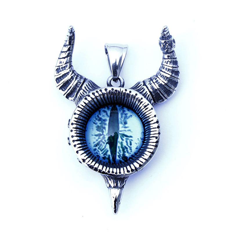 Vintage Lucifer Satan Stainless Steel Necklace Pendant Men Gothic Satan Demon Eye Pendant Punk Hip Hop Pagan Jewelry