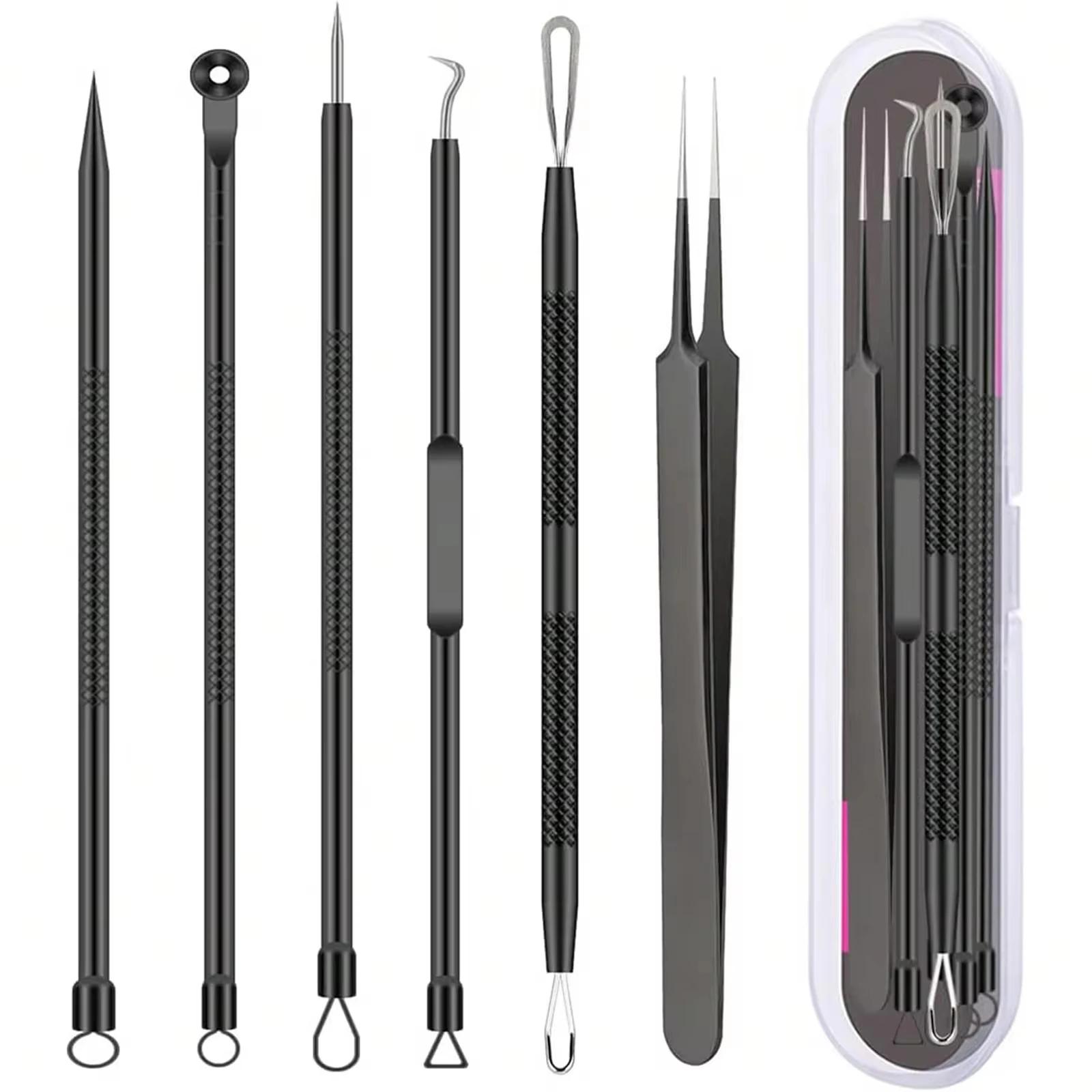 6pc Set Stainless Steel Tool Acne Removal Needle and Clip Blackhead Removal Blemishes Facial Skin Care Beauty Facial Pore Clean