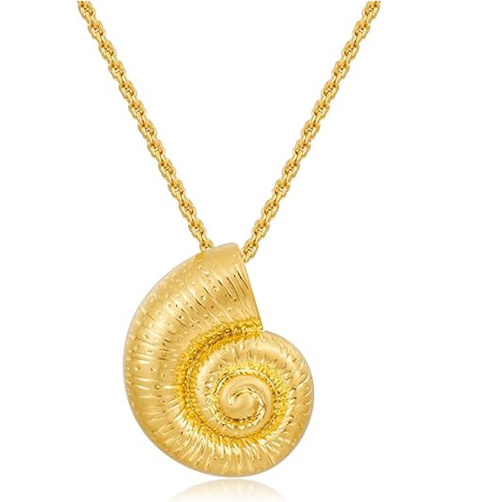 18K Gold Plated Conch Shell Pendant Necklace Earring Set for Women Stainless Steel Conch Chain Ocean Theme Summer Beach Jewelry