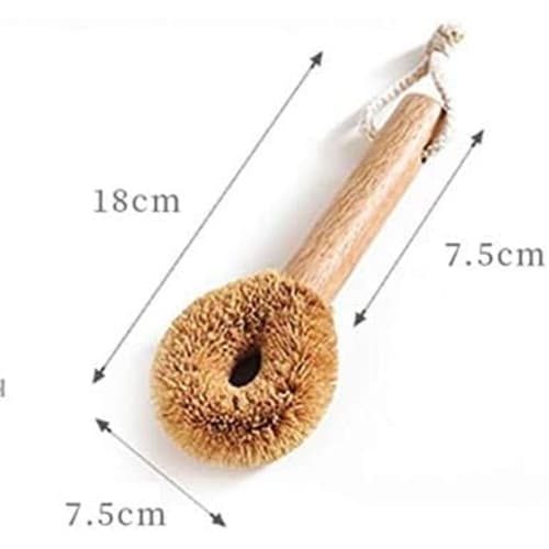 FTXJEHG Kitchen Scrubber, Palm Fiber Kitchen Brush with Handle, Dish Brush for Woks and Iron Frying Pans, Kamenoko Scrubber, Palm Fiber, Coconut Fiber