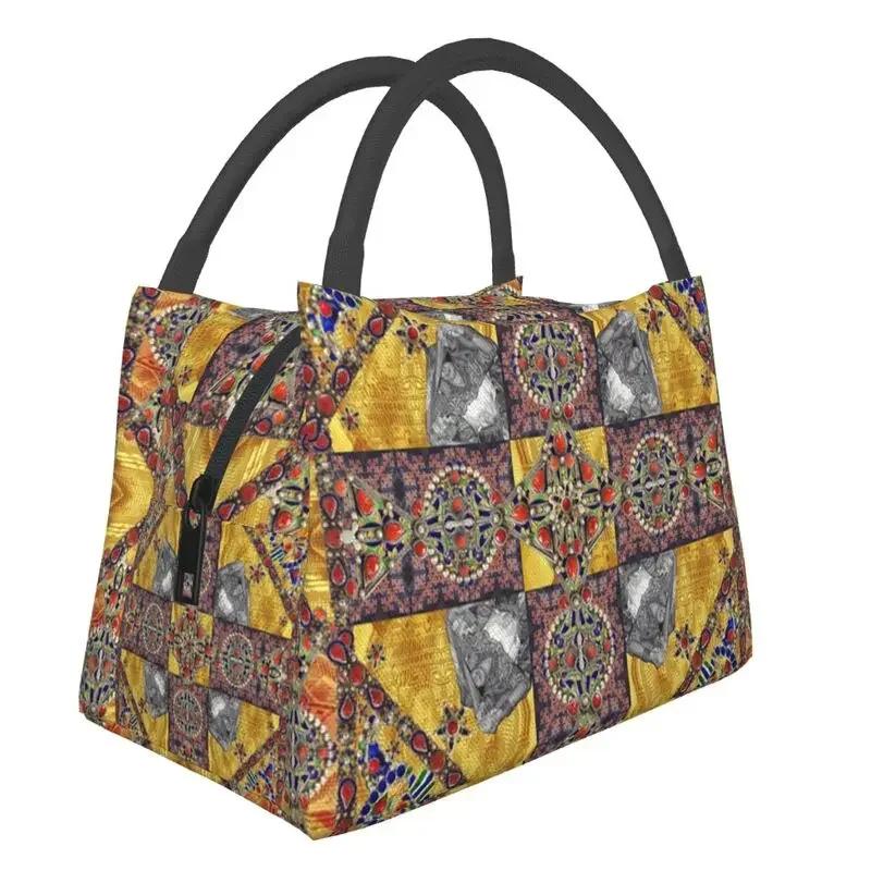 Tafzimth Kabyle Fibula Style Insulated Lunch Tote Bag for Women Ethnic Geometric Berber Portable Cooler Thermal Food Lunch Box