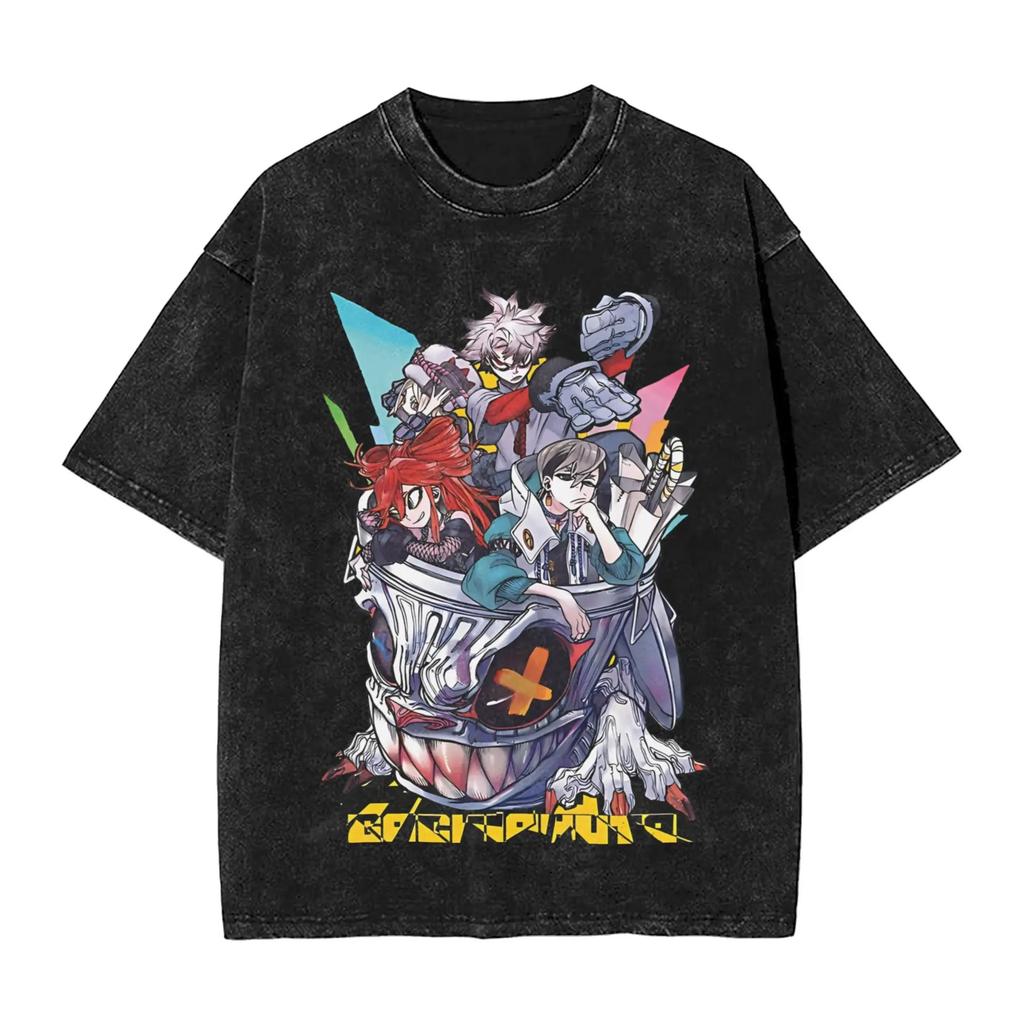 Sommer-Heißverkauf Gachiakuta Gewaschenes Oversized-T-Shirt Herren Anime Y2K Lässiges T-Shirt Strand Rundhals Mode Locker Waschkleidung Hip Hop Kurze Ärmel