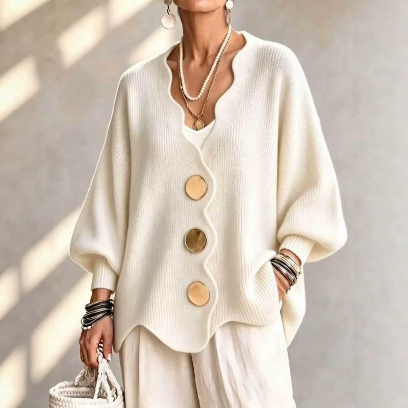 Womens V Neck Knit Cardigan Retro Loose Fit Sweater Fall Winter Outerwear