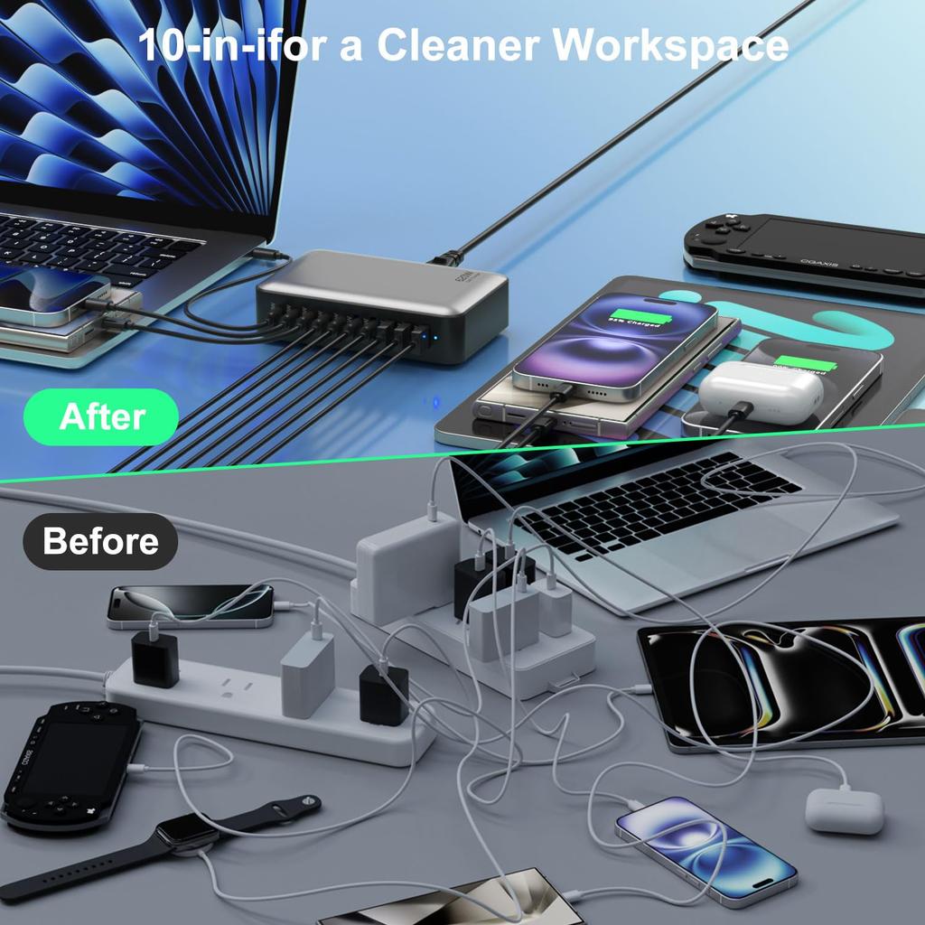 540W GaN High Power Multi-Port Fast Charger Multiple Charging Station for Iphone, for MacBook, for Samsung Etc