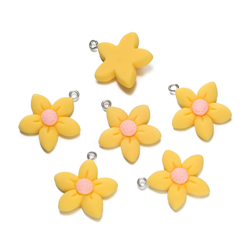 5Pcs/Lot 23.5*26.5mm Colorful Resin Five-Petal Flower Loose Charm Pendants for Necklace DIY Craft Jewelry Making Accessories