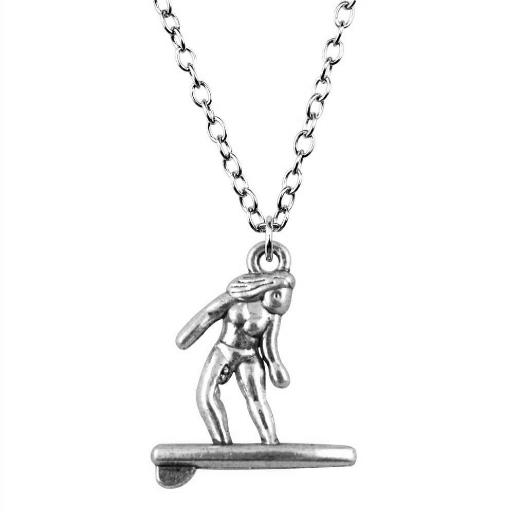 Athlete Charm Necklace Sports Adventure Pendant For Men Outdoor Enthusiast Jewelry 43cm Chain