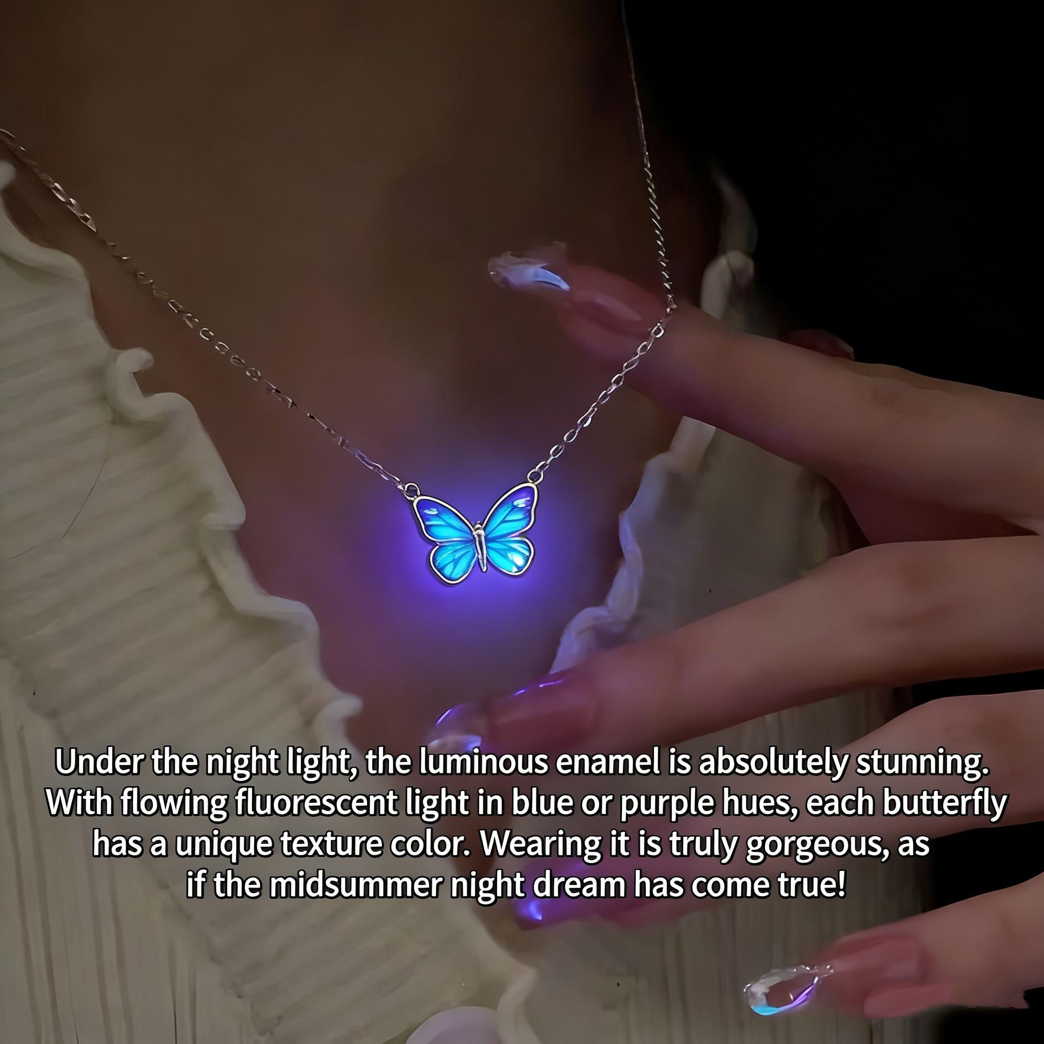 Luminous Butterfly Necklace~Designed Ins Premium Blue Luminous Dynamic Butterfly Bracelet Women s Forest Aurora Clavicle Chain