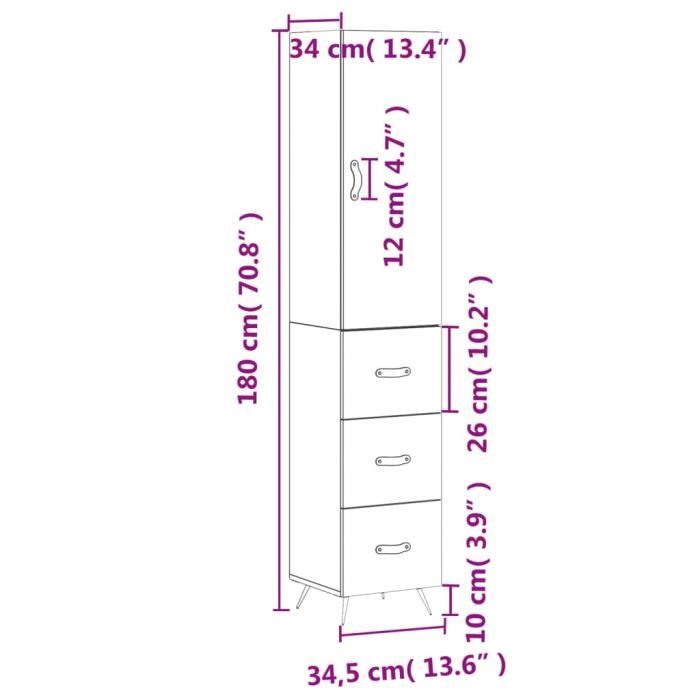 VidaXL Buffet haut Gris béton 34,5x34x180 cm Bois d'ingénierie 3198829
