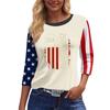 Women's Fashion Casual Seven-Sleeve Independence Day Print Round Neck Top