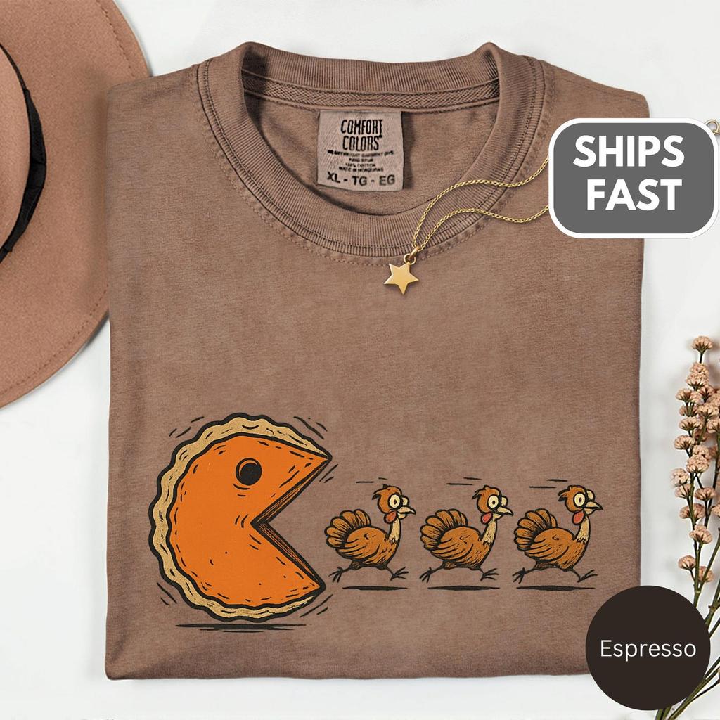 Pumpkin Pie Pac Man Funny Thanksgiving Shirt and kids T-Shirt Comfort Colors® Cotton Tee
