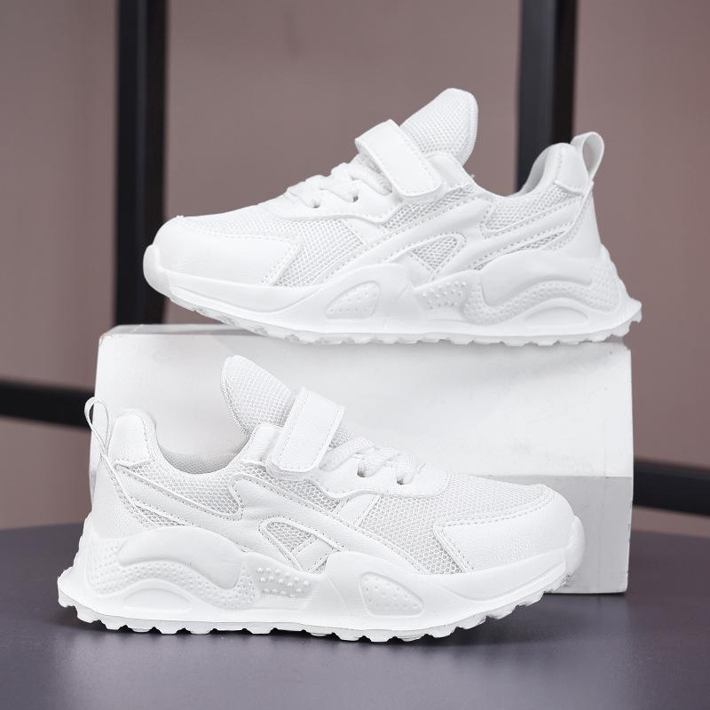 New Style Lightweight Kids' White Mesh Leather Sneakers - Unisex