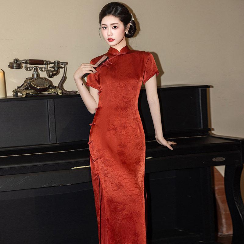 Rood nationale stijl nieuwe Chinese lange cheongsam verbeterd jong 1011 nieuw dames hoogwaardig verlovings toostjurk