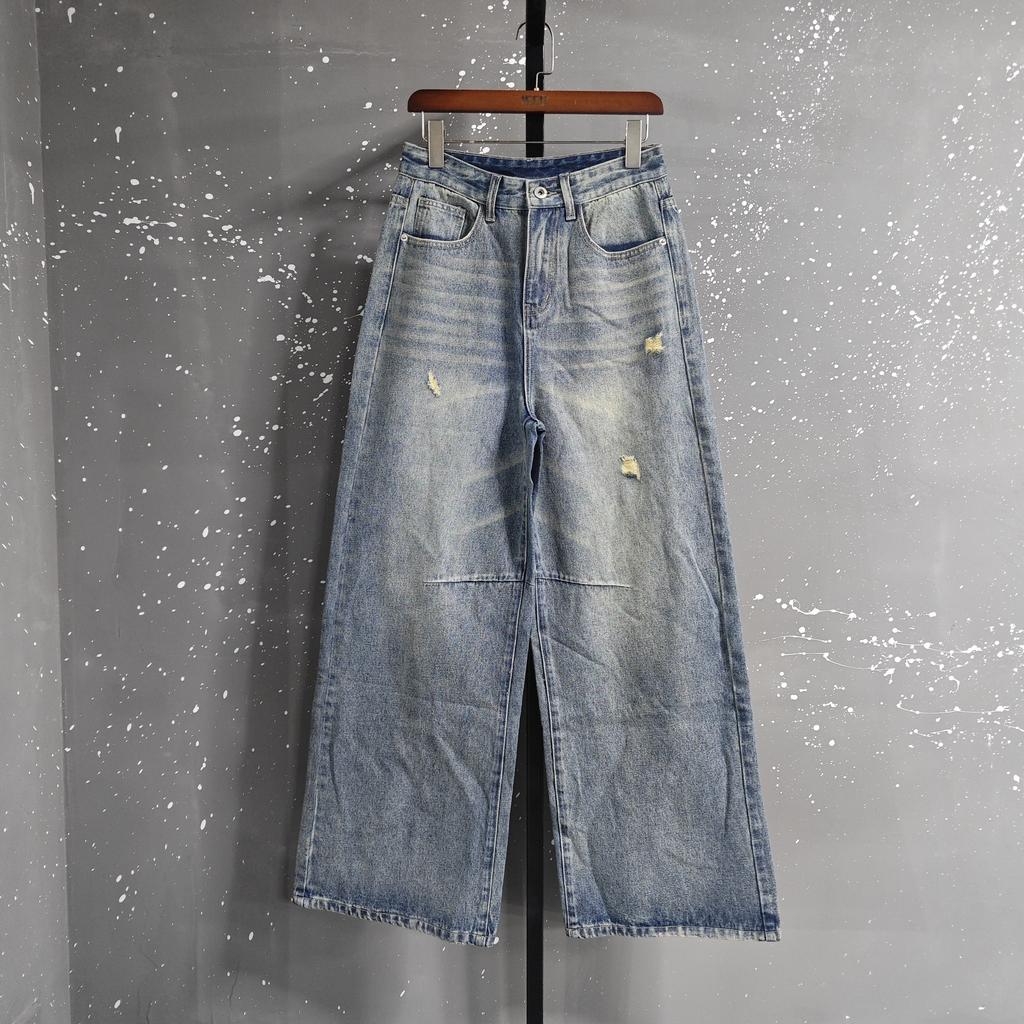 STREETRICH American Style Men's Denim Pants Washing Fashion Loose Men's Straight Trousers Casual Wide Leg Jeans