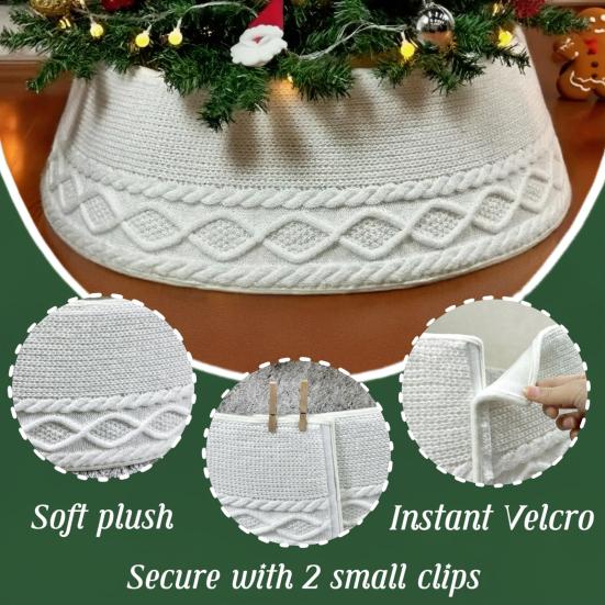 Knitted Christmas Tree Collar Cable Knit Christmas Tree Base Cover for Artificial Trees Rustic Farmhouse Tree Ring for Holiday Home Decor