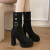 Fashion boots women's small super high heel waterproof table small short boots women's retro belt buckle side zipper elastic thin boots