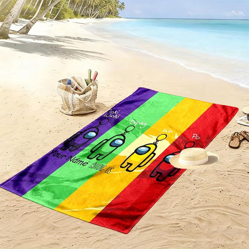Among Us Custom Name Print Beach Towel, Large Soft Quick Dry Towel for Beach Camping Swimming