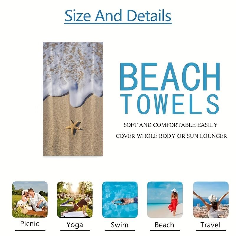 Summer Starfish Waves Pattern Beach Towel, Rectangular Quick Dry Absorbent for Beach Camping Outdoor Travel Vacation Fun