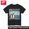 Resist Penguin Activism Tshirt Penguin No Tariffs Fun Cartoon Crewneck Short Sleeves Pure Cotton Casual Top Casual Wear