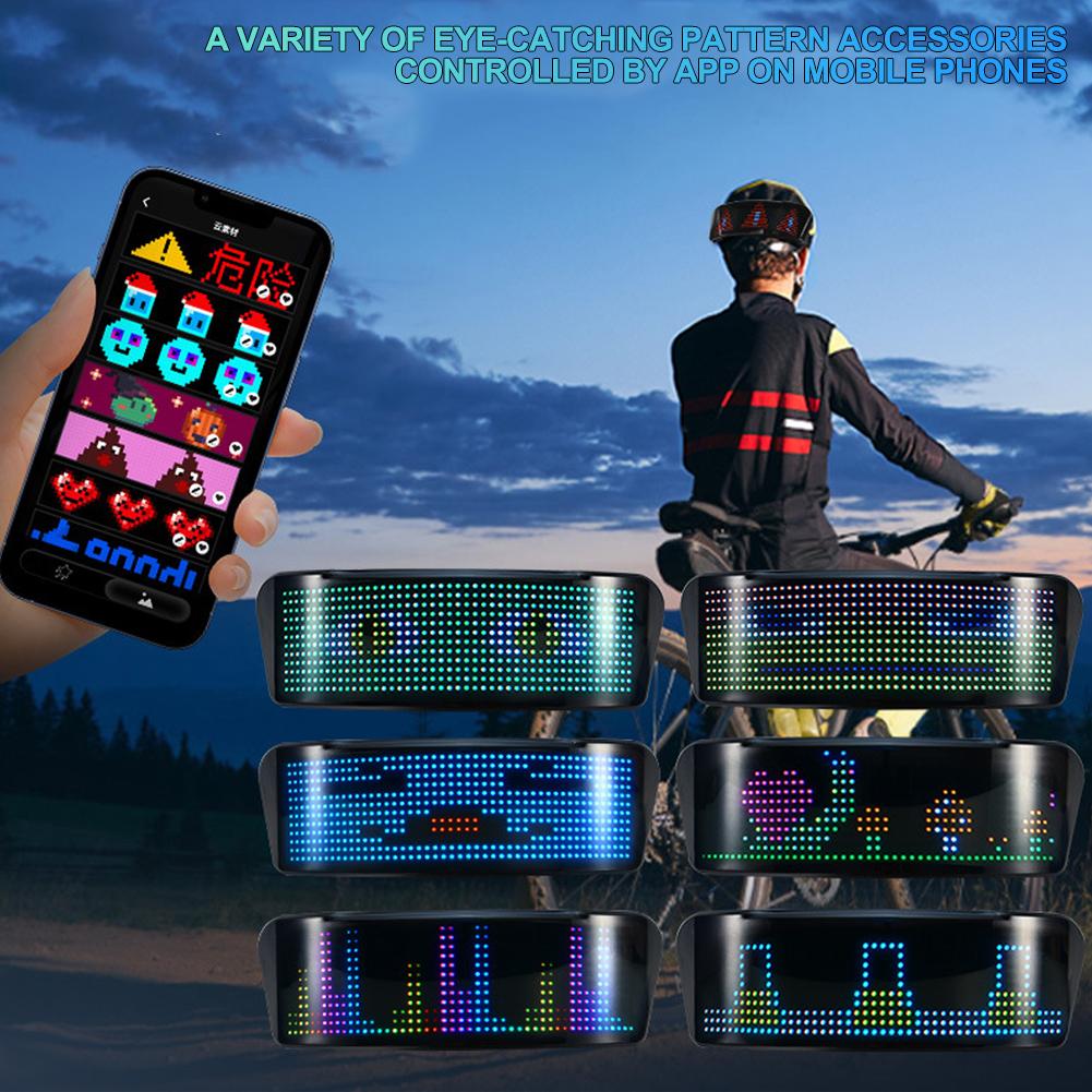 Écran LED sans fil pour casque de moto Feu de signalisation LED DIY RGB Éclairage de nuit pour vélo Casque de ski Feu arrière Affichage LED programmable par application