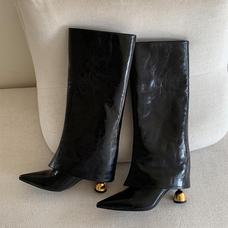 Fashion New Style Retro Fashion Pointed-toe Trouser Leg Boots Spring and Autumn Temperament Special-shaped Heels High-end Long-leg Boots