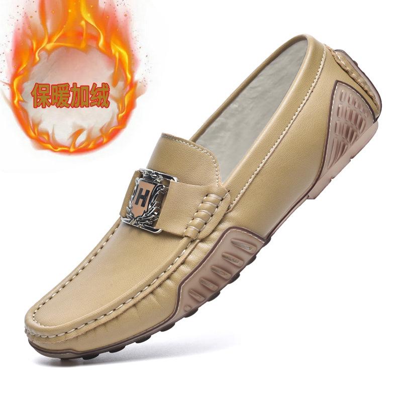 Breathable Leather Doudou Shoes Non-slip Trend Casual Leather Shoes British One-pedal Driving Shoes Large Size