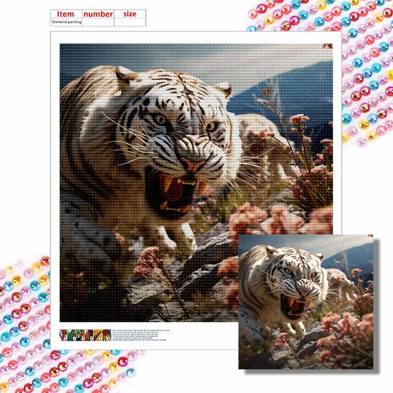 New Arrival 5D DIY Full Circle Diamond Painting "Tiger Roar" Embroidery Cross Stitch Home Decor Gift