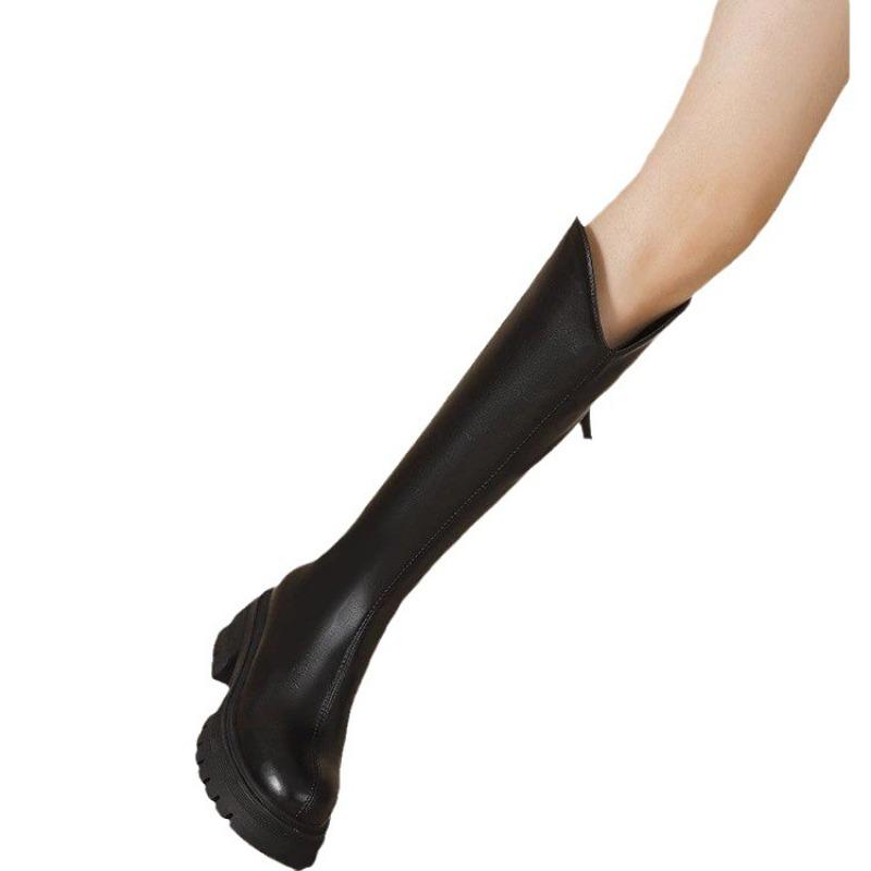 Autumn and Winter Outerwear with Plush Slim Fit Thick Heel No Knee High, Minimalist Design Trendy Knight Boots