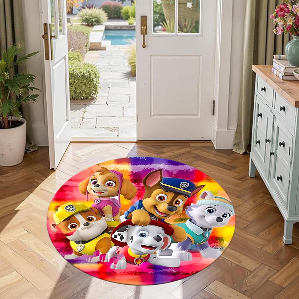 Paw Patrol Round Floor Mat Design for Entryway Dining Room Living Rooms Foyer Antislip Round Carpet Decorate Offices Gift for Festivals