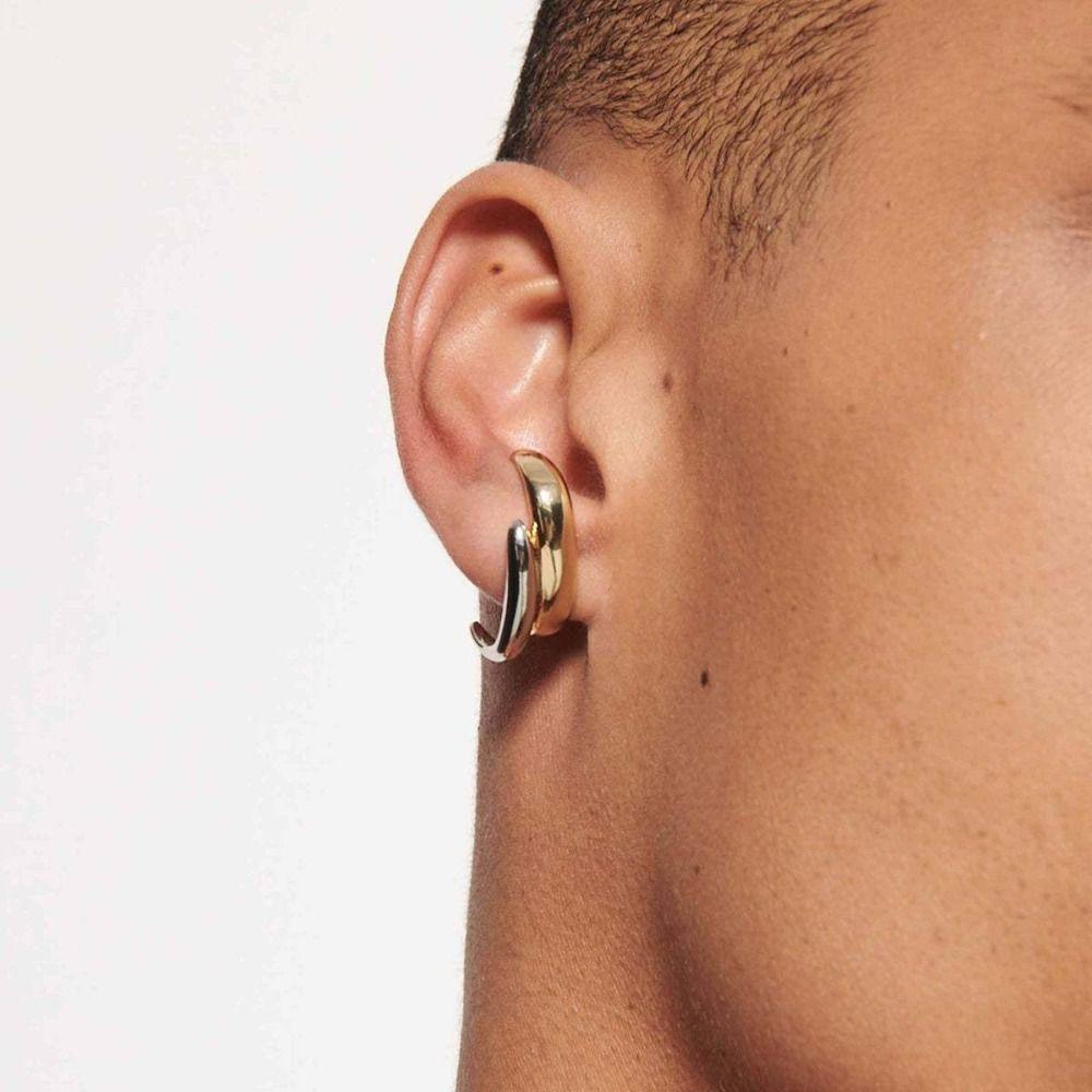 Gold Silver Double Layer Earrings Two-tone Design Geometric Earrings  Women's Jewelry