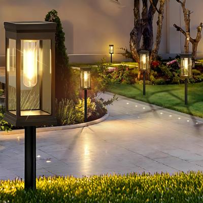 Omen Güneş Işıkları, Dış Mekan Bahçe Işıkları, [2'li Set] Su Geçirmez IP65 3000K Şık Güneş Enerjili Tungsten Lambalar, Otomatik Açma/Kapama ile Parlak LED Aydınlatma,