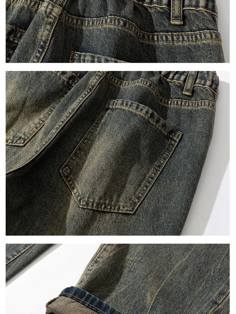 Męskie jeansy retro o luźnym kroju z prostą nogawką - japoński trend prania w żółtym błocie