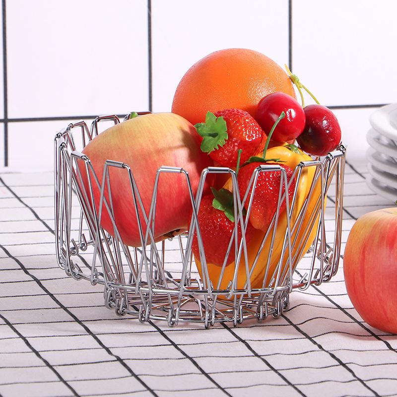 Foldable Fruit Bowl Large Capacity Foldable Creative Fruit Basket Scalable Iron Wire Basket Desktop Storage Hollow Basket